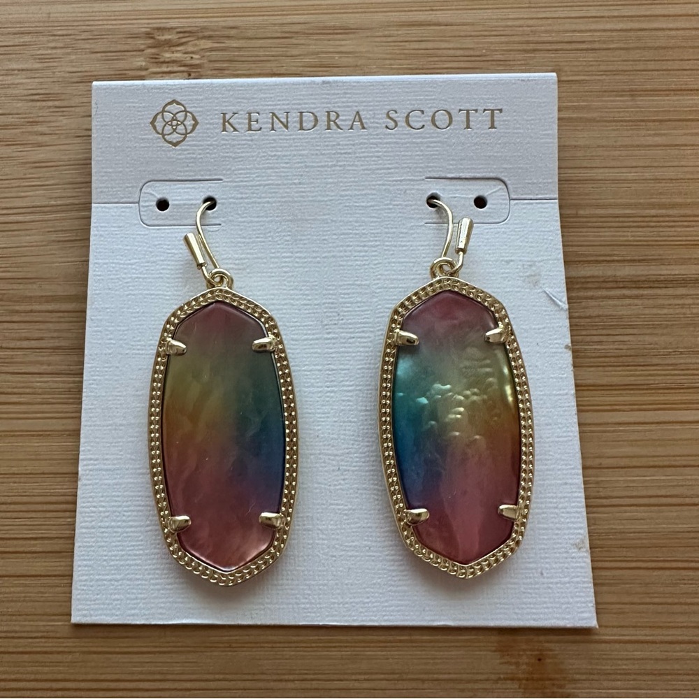 KENDRA SCOTT Gold 732 Elle Drop Earrings Yellow Watercolor Illusion NWT